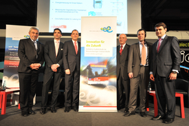 Prof. Meins (TU Braunschweig), Jeremie Desjardins (Bombardier), Paul Anfang (BS Energy), Georg Hohmann, Frank Brandt (beide Verkehrs-AG), Martin Gruber (Solaris)